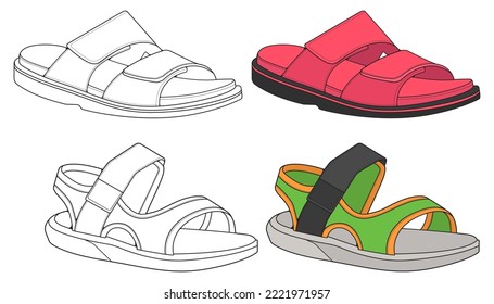strap sandals drawing vector, strap sandals style, vector Illustration. with background
