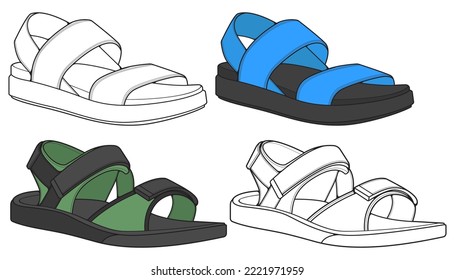 strap sandals drawing vector, strap sandals style, vector Illustration. with background
