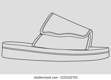 strap sandals outline drawing vector, strap sandals in a sketch style, trainers template outline, vector Illustration.
