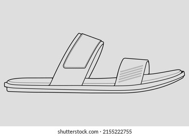 strap sandals outline drawing vector, strap sandals in a sketch style, trainers template outline, vector Illustration.
