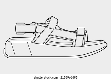correa sandalias contorno vector de dibujo, correa sandalias en un estilo de esbozo, contorno de plantilla de entrenadores, ilustración vectorial.