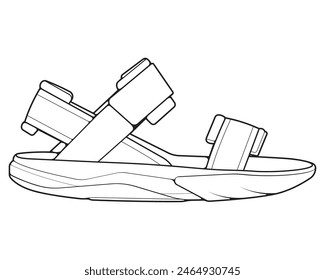 strap sandals outline drawing vector, strap sandals in a sketch style, trainers template outline, vector Illustration.
