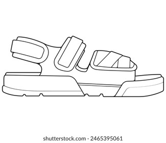 strap sandals outline drawing vector, strap sandals in a sketch style, trainers template outline, vector Illustration.
