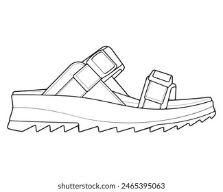 strap sandals outline drawing vector, strap sandals in a sketch style, trainers template outline, vector Illustration.
