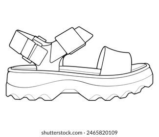 strap sandals outline drawing vector, strap sandals in a sketch style, trainers template outline, vector Illustration.
