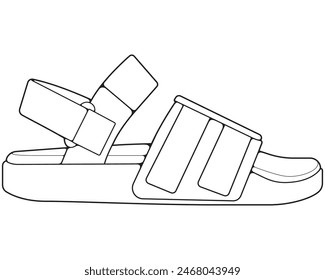 strap sandals outline drawing vector, strap sandals in a sketch style, trainers template outline, vector Illustration.
