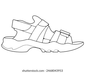 strap sandals outline drawing vector, strap sandals in a sketch style, trainers template outline, vector Illustration.
