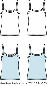 Strap top flat sketch. Singlet apparel design. Front and back. Women CAD mockup. Fashion technical drawing template. Vector illustration