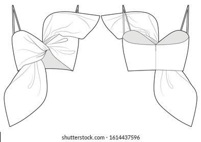 Strap top, tank top. Bow knot. Fashion vector sketch