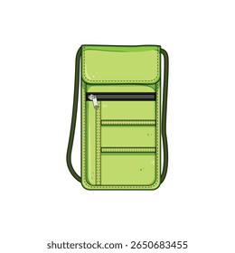 strap travel neck pouch cartoon. hidden antitheft, compact durable, breathable nylon strap travel neck pouch sign. isolated symbol vector illustration