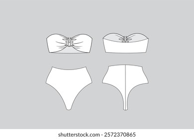 Strapless Bikini with High Waisted Thong Bottom Strapless Bikini vector