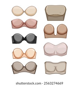 strapless bra set cartoon. seamless underwire, bandeau convertible, up adhesive strapless bra sign. isolated symbol vector illustration