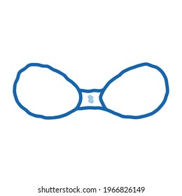Unkompliziertes BH-Symbol, Vektorgrafik. Handgezeichnete blaue Linie Art Strapless Bra Schild. einzelne Symbolillustration
