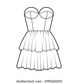 Strapless Dress Bustier Technical Fashion Illustration Stock Vector ...