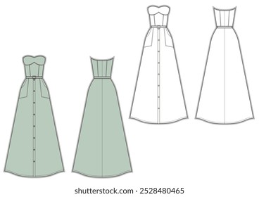 Ilustración vectorial de dibujo técnico vestido sin tirantes