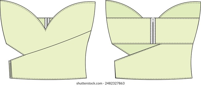 strapless sleeveless bustier blouse vest template technical drawing flat sketch cad mockup fashion woman
