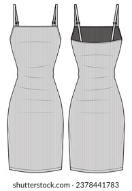 Strappy Bodycon Tight Knit Dress  Front and Back View. Fashion Flat Sketch Vector Illustration, CAD, Technical Drawing, Flat Drawing, Template, Mockup.