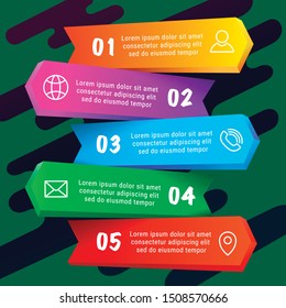 Strart-up Info-graphic Template with 5 steps arrows, options, parts, pieces Colorful label Process control. Flat design vector illustration with trendy lines background 