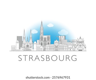 Strasbourg cityscape illustration skyline drawing