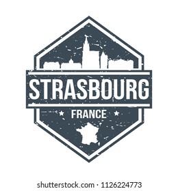 Strasbourg France Travel Stamp Icon Skyline City Design Tourism