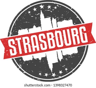 Strasbourg Germany Round Travel Stamp. Ribbon Icon Skyline City Logo Design. Seal Famous Destination.