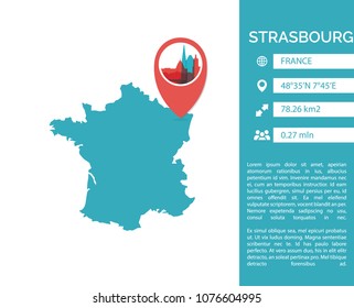 Strasbourg map shape vector infographics template. Modern city data statistic isolated illustration