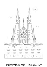 Strasbourg minimal linear vector illustration and typography design, France