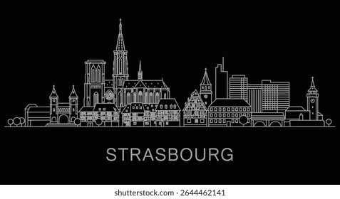 Strasbourg Skyline Landmark Outline Black France.