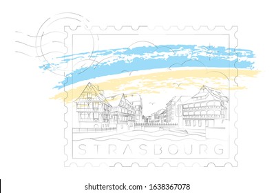 Strasbourg stamp minimal linear vector illustration and typography design, France