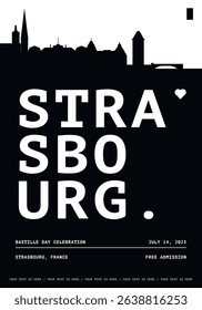 Strasbourg typography minimalist vector poster for national event, public holiday, independence day, festival layout. Brochure, leaflet, flyer, presentation image template for France city