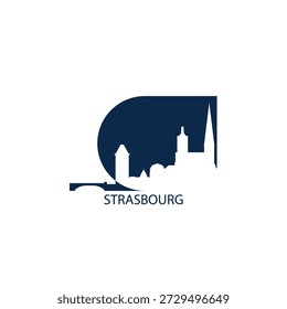 Strasbourg vector icon with skyline, panoramic view, outlook shape. France city landmarks logo concept. Flat isolated graphic, badge