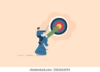 Strategic Aim and Target Achievement. Strategic Planning.  A green arrow points directly at the bullseye of the target.