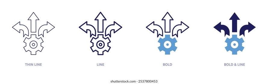 Icono de alineación estratégica en 4 estilos diferentes. Línea delgada, línea, negrita y línea negrita. Estilo duotono. Trazo editable.