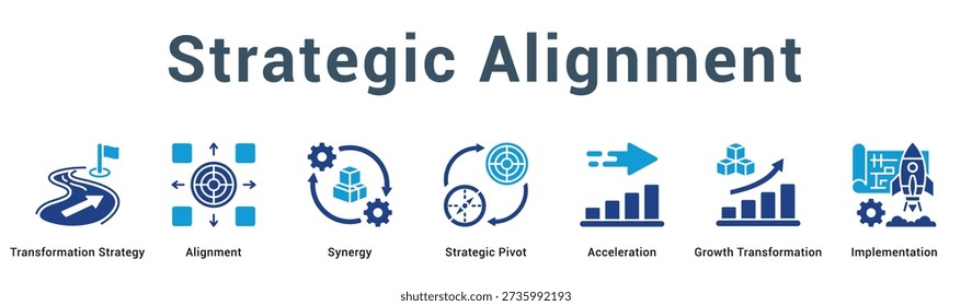 Strategic Alignment  Modern and clean web banner illustration vector featuring thematic icons