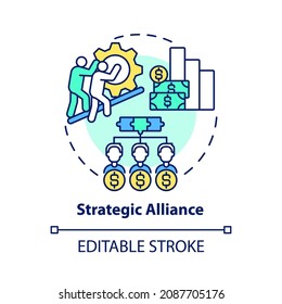 Strategic alliance concept icon. External expansion abstract idea thin line illustration. Companies cooperation and partnership. Joint project. Vector isolated outline color drawing. Editable stroke