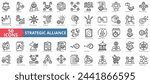 Strategic alliance icon collection set. Containing partnership, collaboration, joint venture, cooperative agreement, synergy, shared objective, mutual benefit icon. Simple line vector.