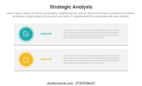 Análisis estratégico Concepto de comparación interna y externa para Anuncio de Plantilla de infografía con caja de rectángulo largo Vertical con dos Vectores de información de lista de puntos