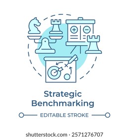 Strategic benchmarking multi color concept icon. Improving company positions. Business processes analytics. Round shape line illustration. Abstract idea. Graphic design. Easy to use in article