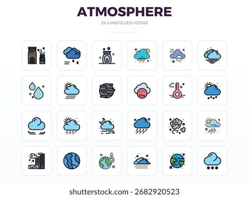 Strategic bundle featuring 24 vector icons representing Atmosphere in LineFill format, optimized with 128x128 PIXEL perfect quality for professional workflows.