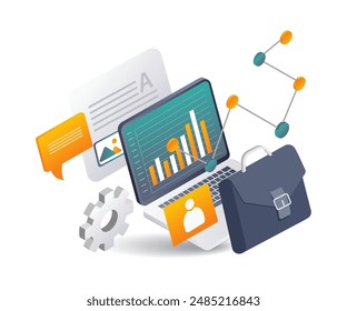 Strategic Business Development Analysis infographics isometric illustration