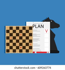 Strategic business plan. Organization and solution project, goal and management, vector illustration