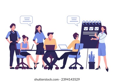 strategic business planning discussion vector flat illustration design
