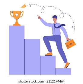 Strategic business planning, goal achievement and business mission. Success, ambition, persistence, making fast career, self confident, motivation and determination. Concept flat vector illustration