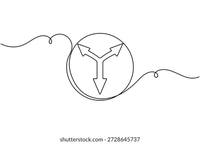 Strategic choice crossroad icon continuous one line drawing on white background minimalist businessman journey way direction guide and junction symbol outline vector illustration