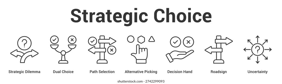 Strategic Choice web banner icon set vector illustration concept for business with icon of Strategic Dilemma, Dual Choice, Path Selection, Alternative Picking, Decision Ha.