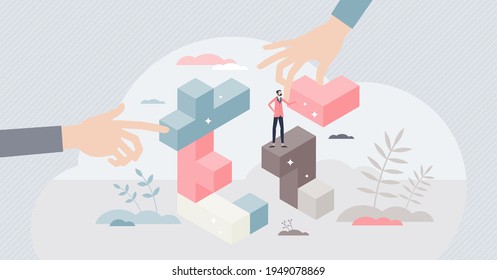 Strategic conundrum and business work tactics management tiny person concept. Find solution to problems and logic decision making for company challenges vector illustration. Project organization plan.