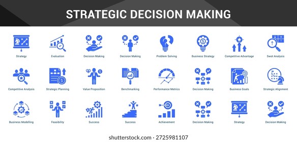 Toma de decisiones estratégicas Conjunto coherente de iconos vectoriales minimalistas que representan ideas clave con claridad visual