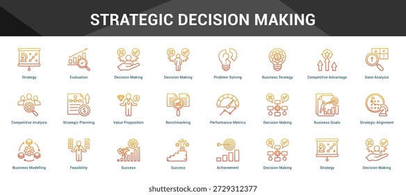 Strategische Entscheidungsfindung Zusammengesetzte minimalistische Vektorsymbole, die wichtige Ideen mit visueller Klarheit darstellen