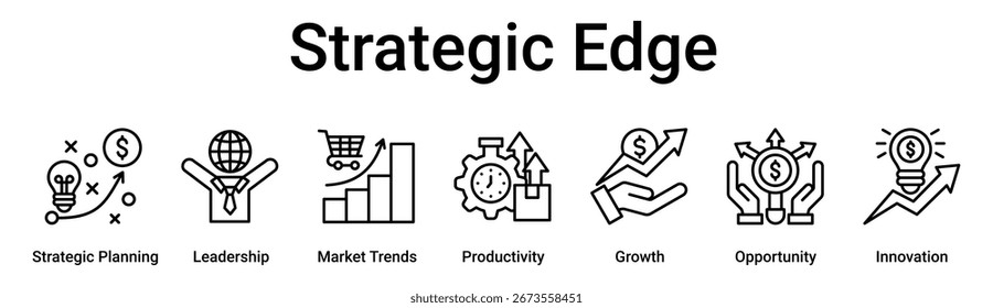 Strategic Edge banner web icon vector illustration concept for business with icon of Strategic Planning, Leadership, Market Trends, Productivity, Growth, Opportunity.