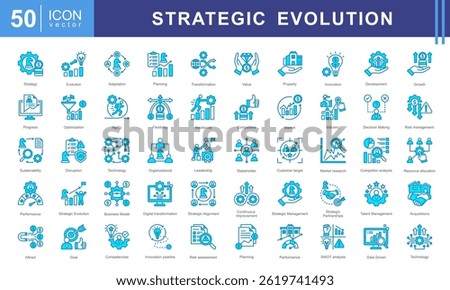 Strategic Evolution icon collection set. Containing growth, transformation, adaptation, change, progress, development, innovation icon. Simple vector illustration.